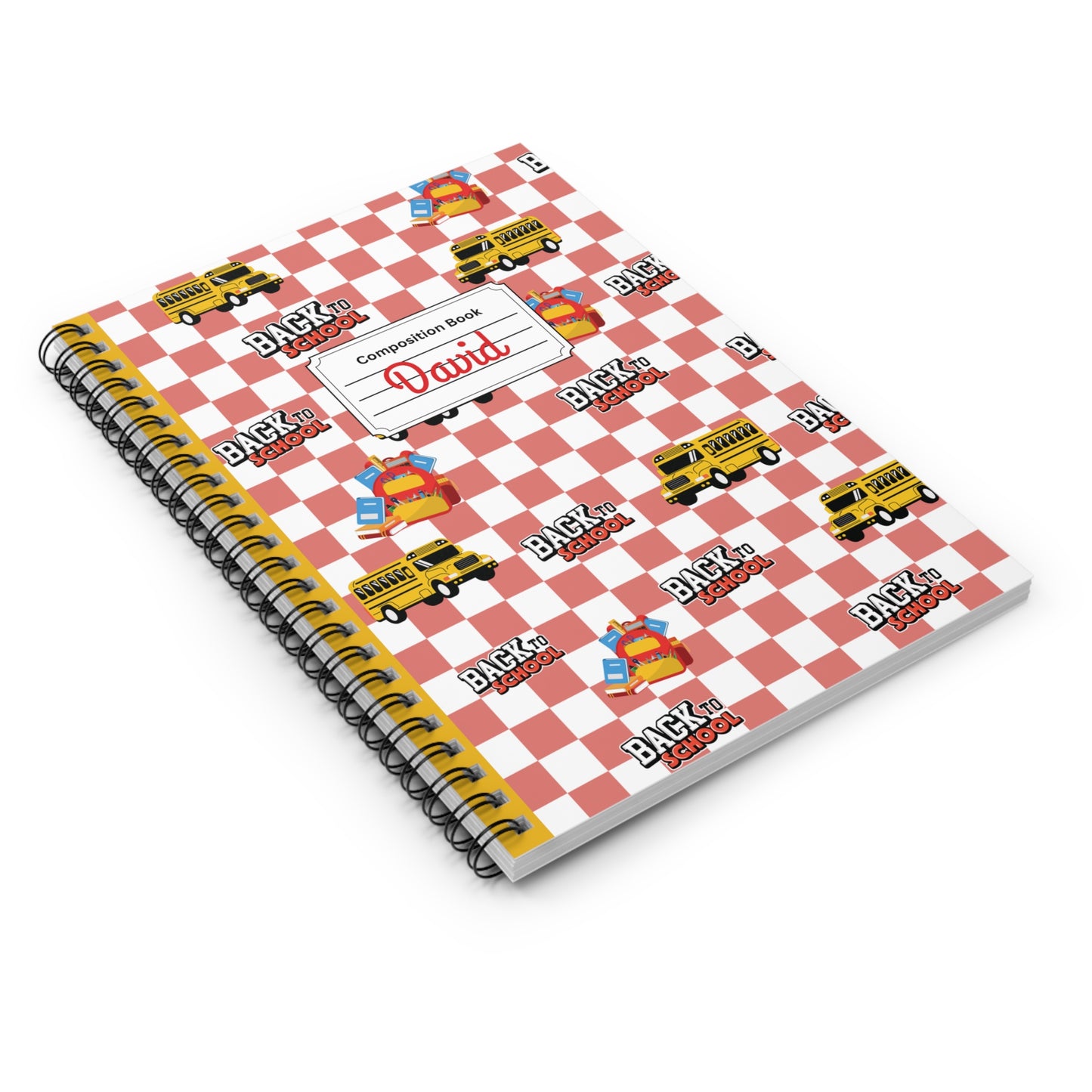 Personalized Red SchoolYard Chic Composition Book Inspired Playful Spiral Notebook - Perfect for School, Journaling, Kids, Teachers, Back to School Gifts