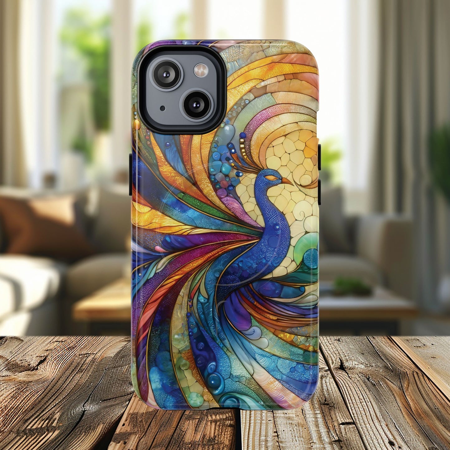 Mosaic Peacock Feathers Magnetic Phone Case, Tough Phone Shell, Vibrant Art Case, Gift for Her, Unique Phone Accessory, Wildlife Lover's Gift, Stained Glass Case.