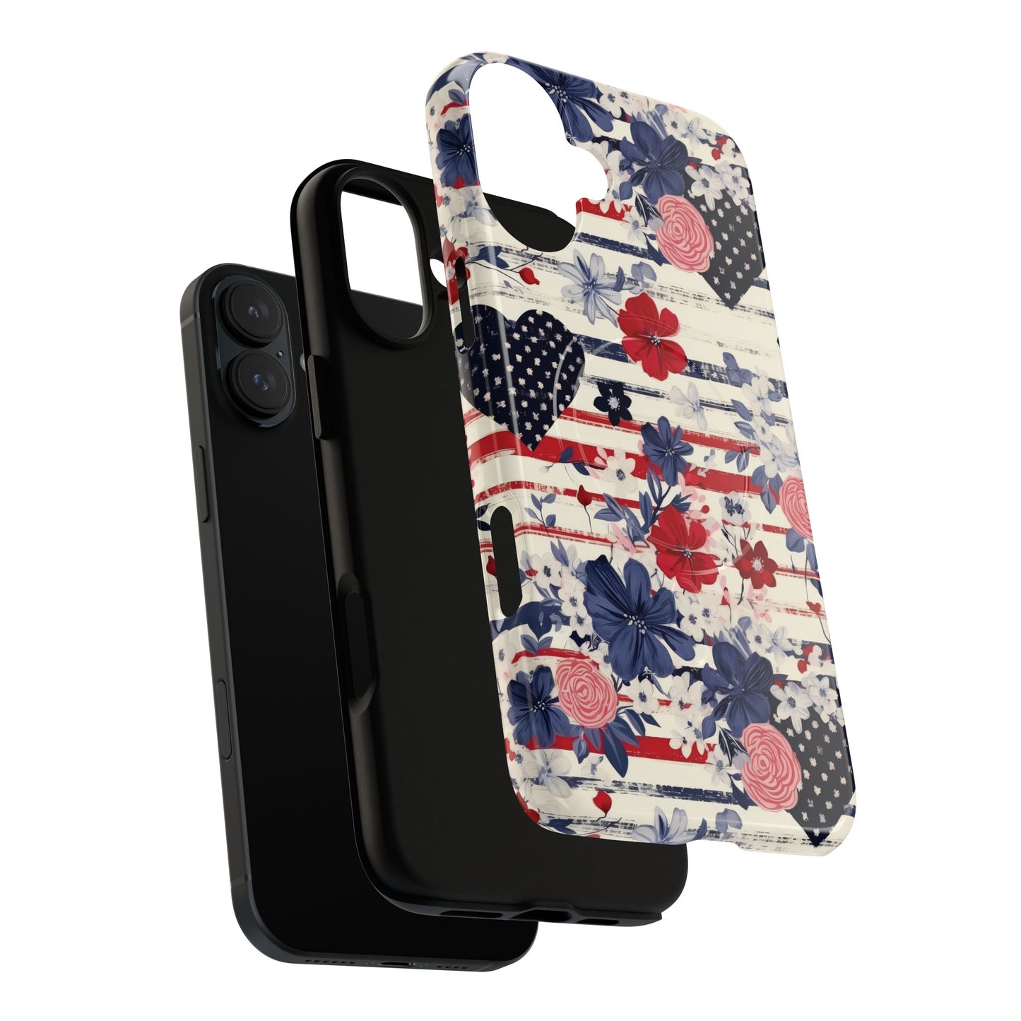 Patriotic Floral Phone Case, Tough Magnetic Cases, American Flag Design, Gift for Her, Independence Day Accessories