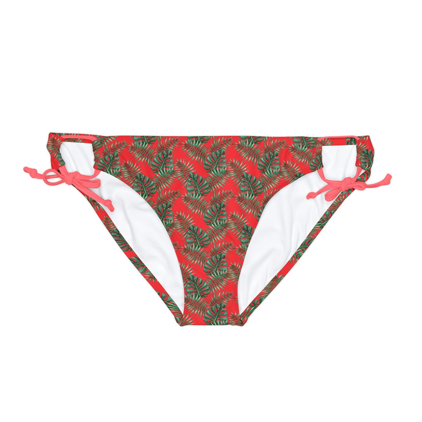 Red Tropical Bliss Loop Tie Side Bikini Bottom (AOP)