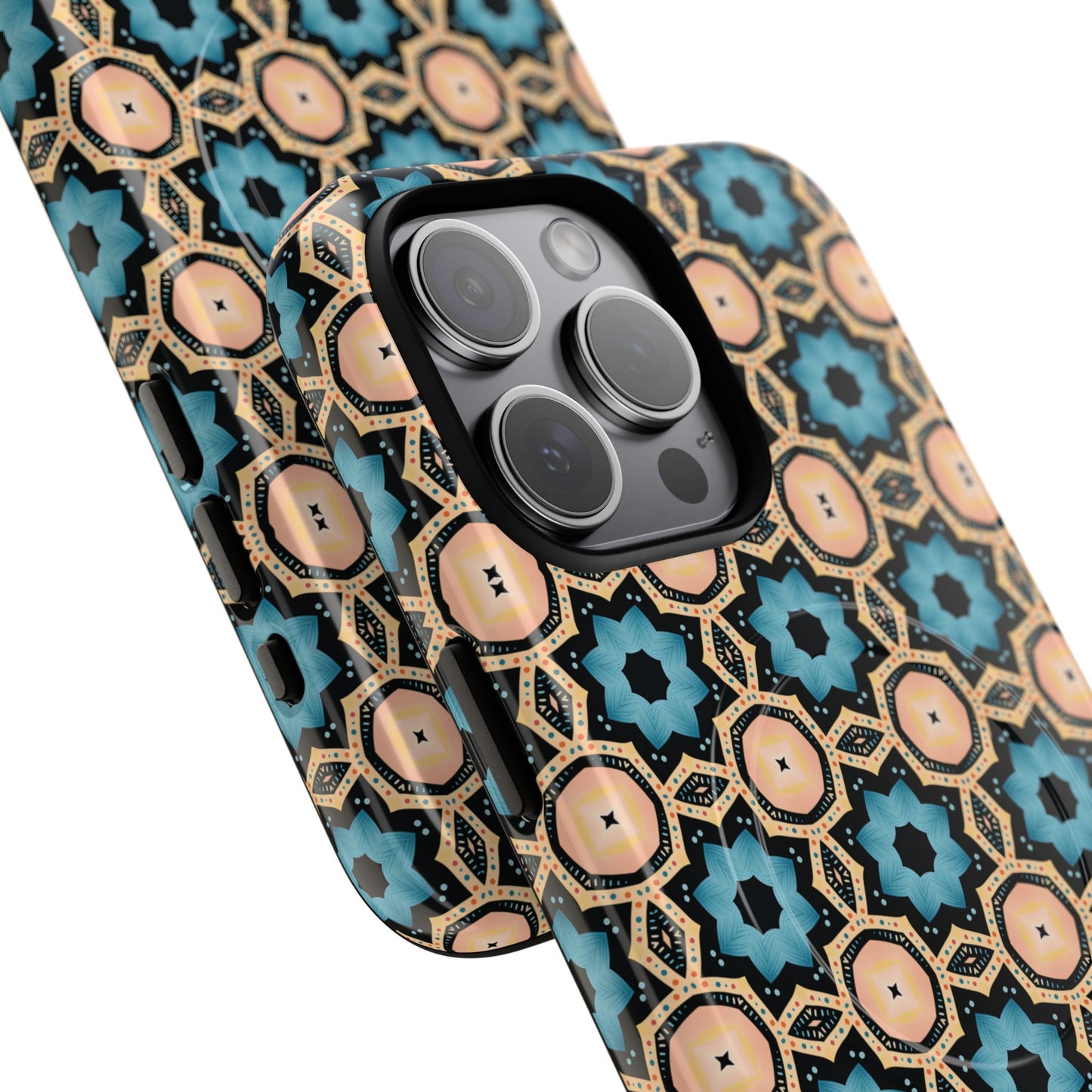 Sahara Star Mosaic Colorful Geometric iPhone Cases, Tough Magnetic iPhone Cases, Vibrant Design iPhone Cover, Durable iPhone Protection, Stylish Tech Accessories.