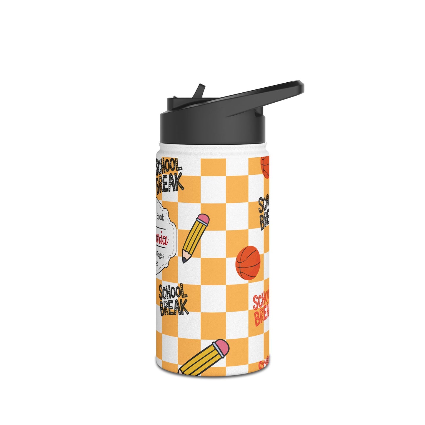 Personalized Orange Chalkboard Chic Inspired Stainless Steel Water Bottle for Kids, School Supplies, Eco-Friendly Drinkware, Back to School, Teacher Gifts