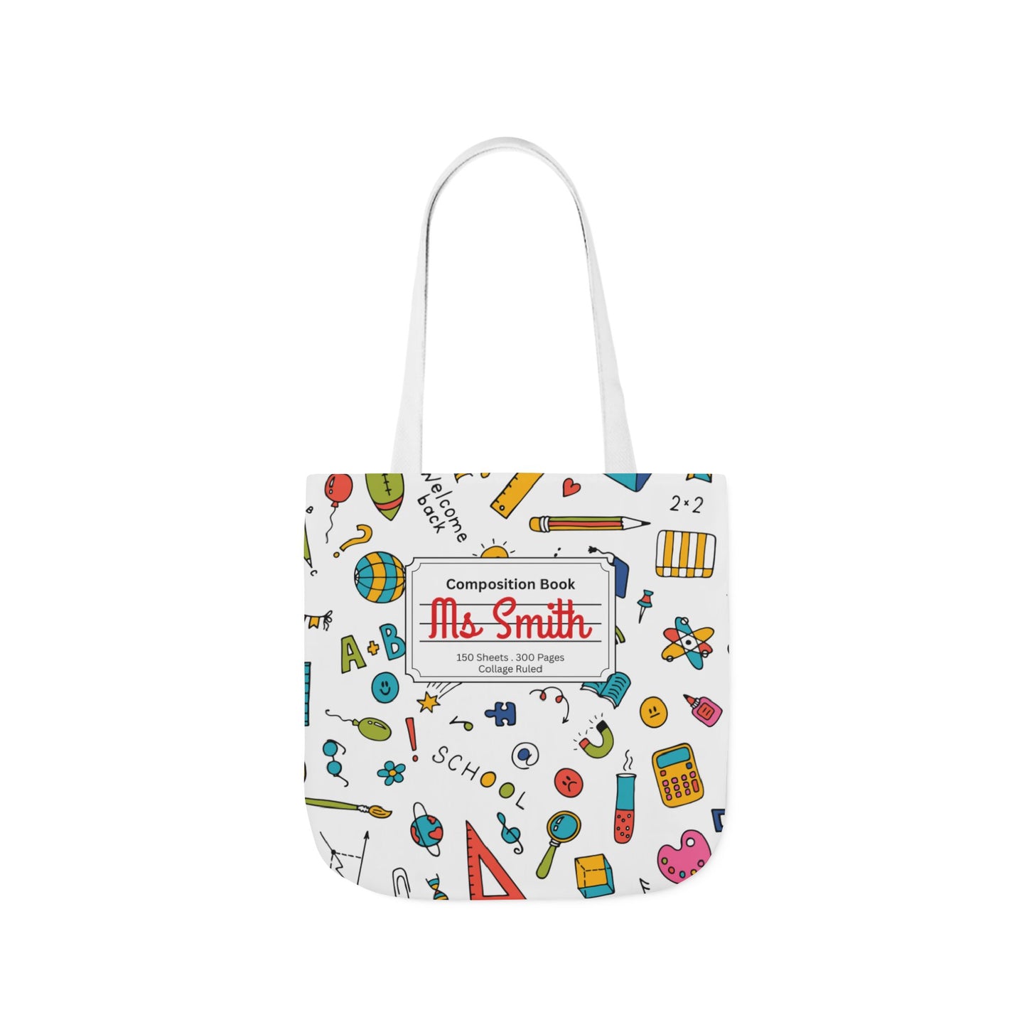 Personalized Classroom Couture Composition Book Inspired Canvas Tote Bag with Colorful Straps, Cute School Bag, Eco-Friendly Tote, Back to School Shopping Bag, Teacher Gift Idea
