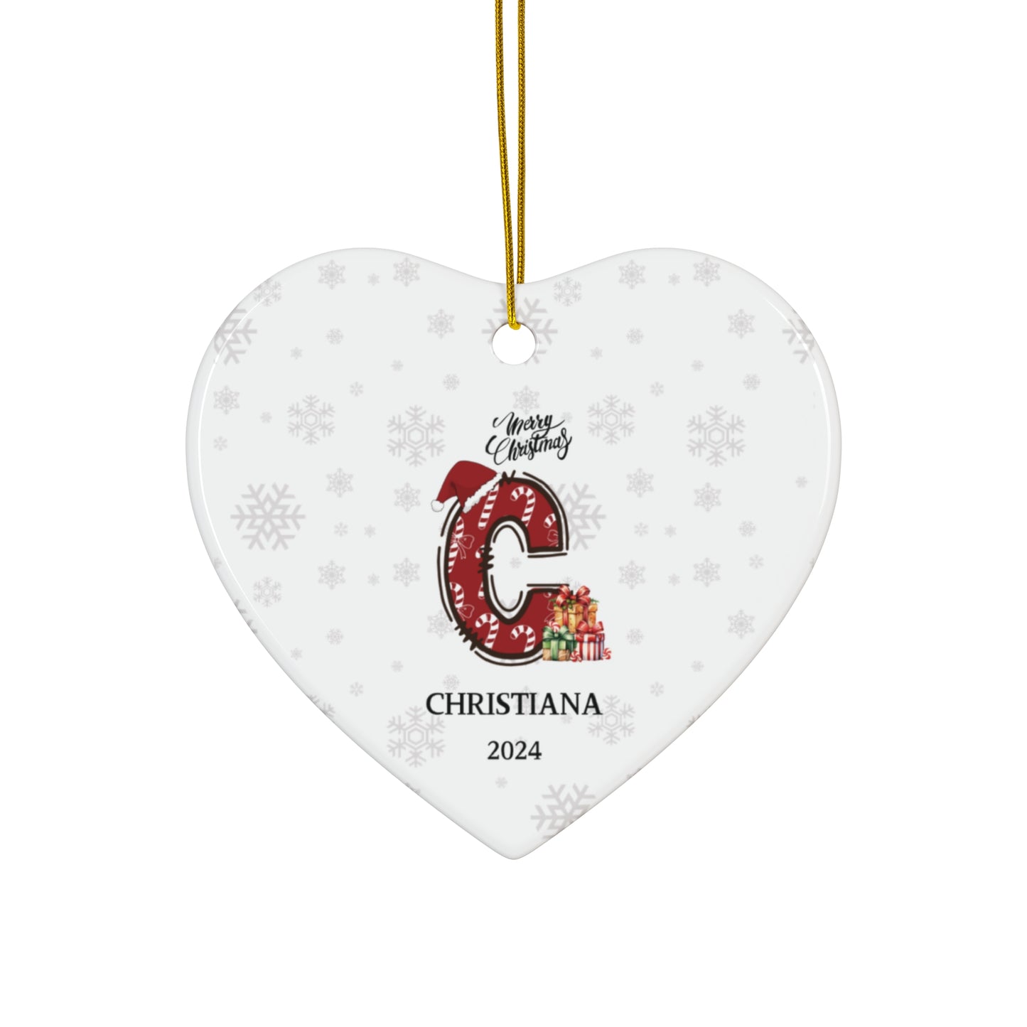 Personalized Initial Candy Cane ''C'' Ceramic Ornament- 4 Shapes