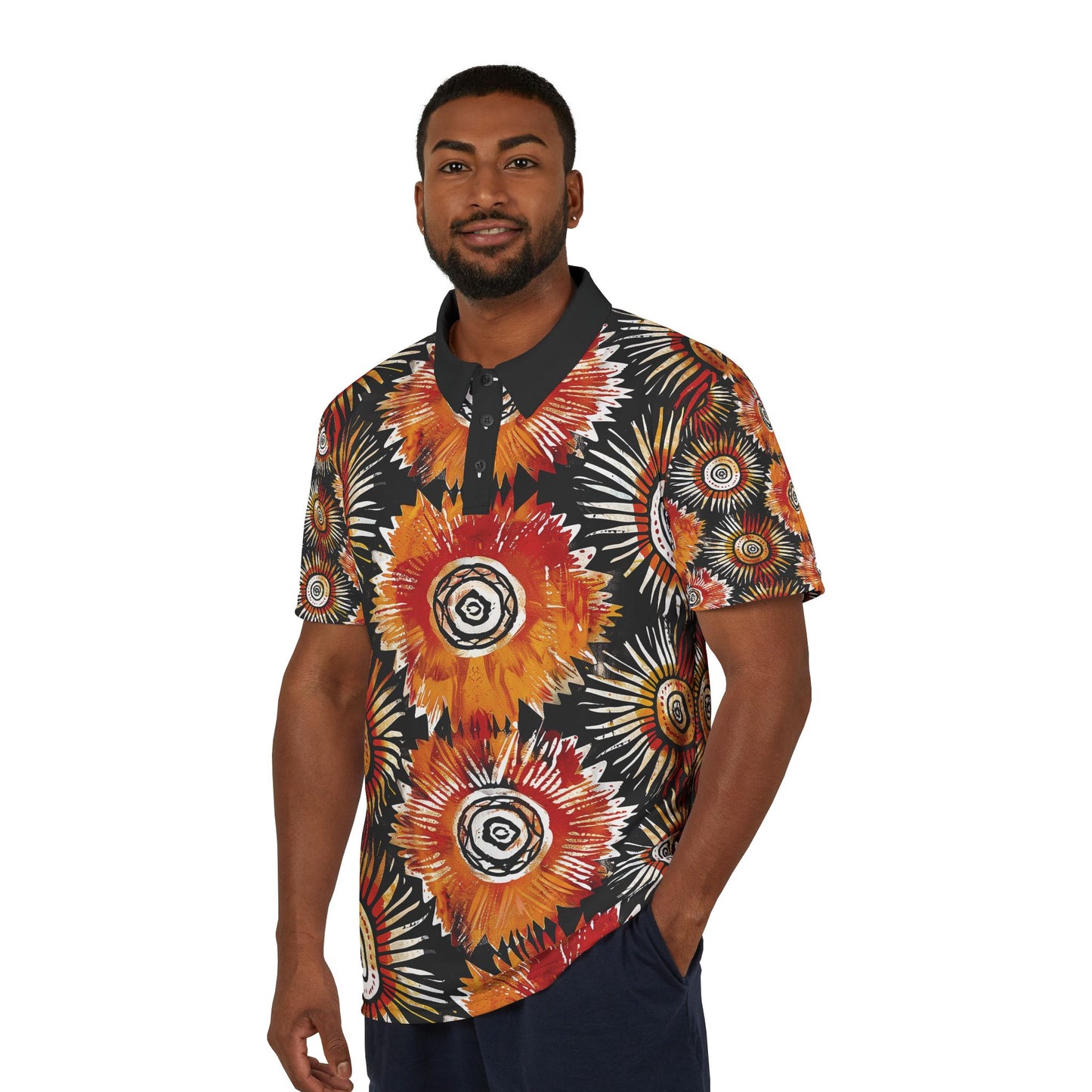 Flame Burst Unisex Polo Shirt, Summer Vibes, Casual Wear, Gift for Him, Unique Style, Trendy Apparel Gift for Her, Gift for Him.