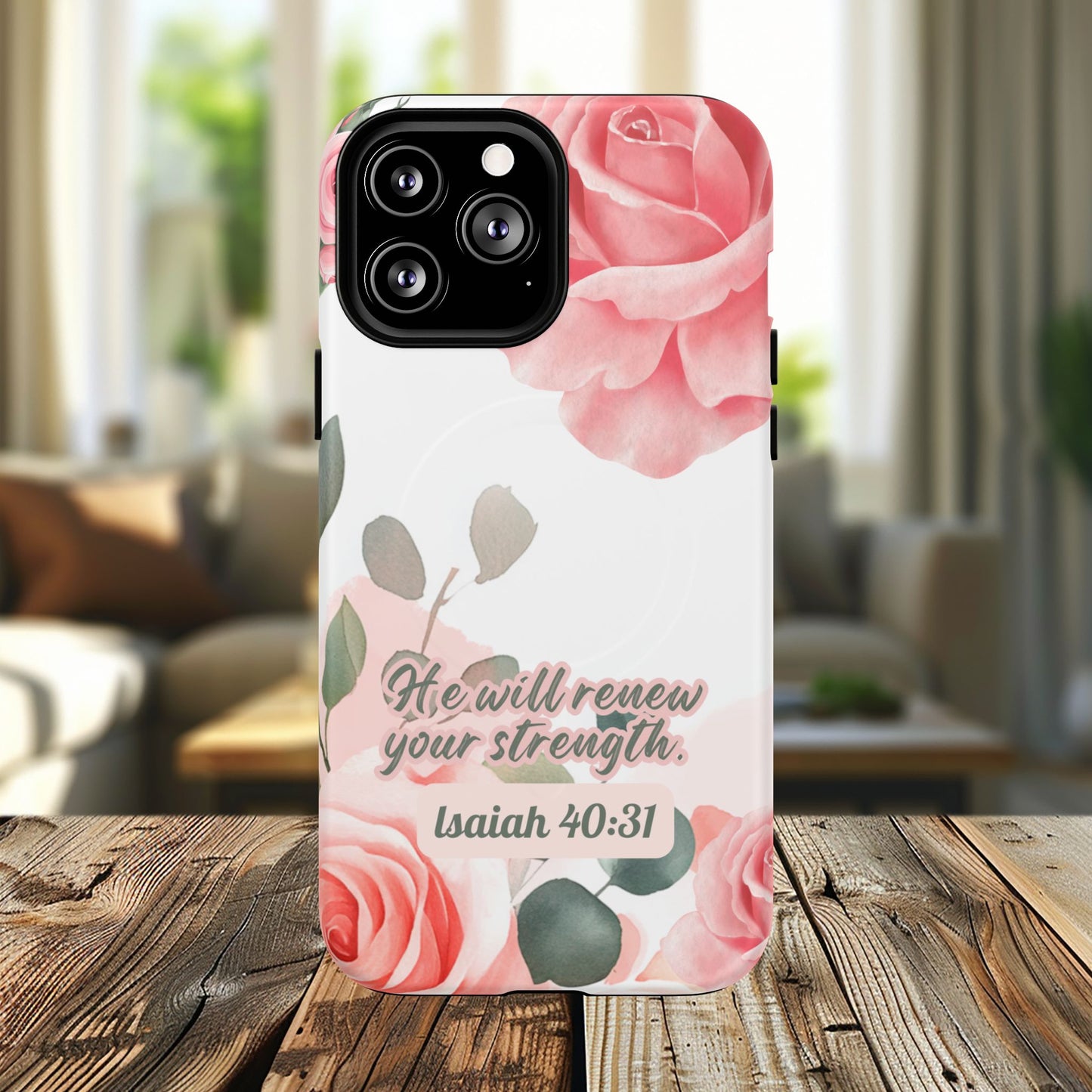 You will Renew your Strength Isaiah 40:11, Inspirational Gift, Tough iPhone Magnetic Case Scripture, Floral Bible Verse, MagSafe® iPhone®, iPhone 14, iPhone 15, iPhone 16, Pro, Pro Max, Plus.