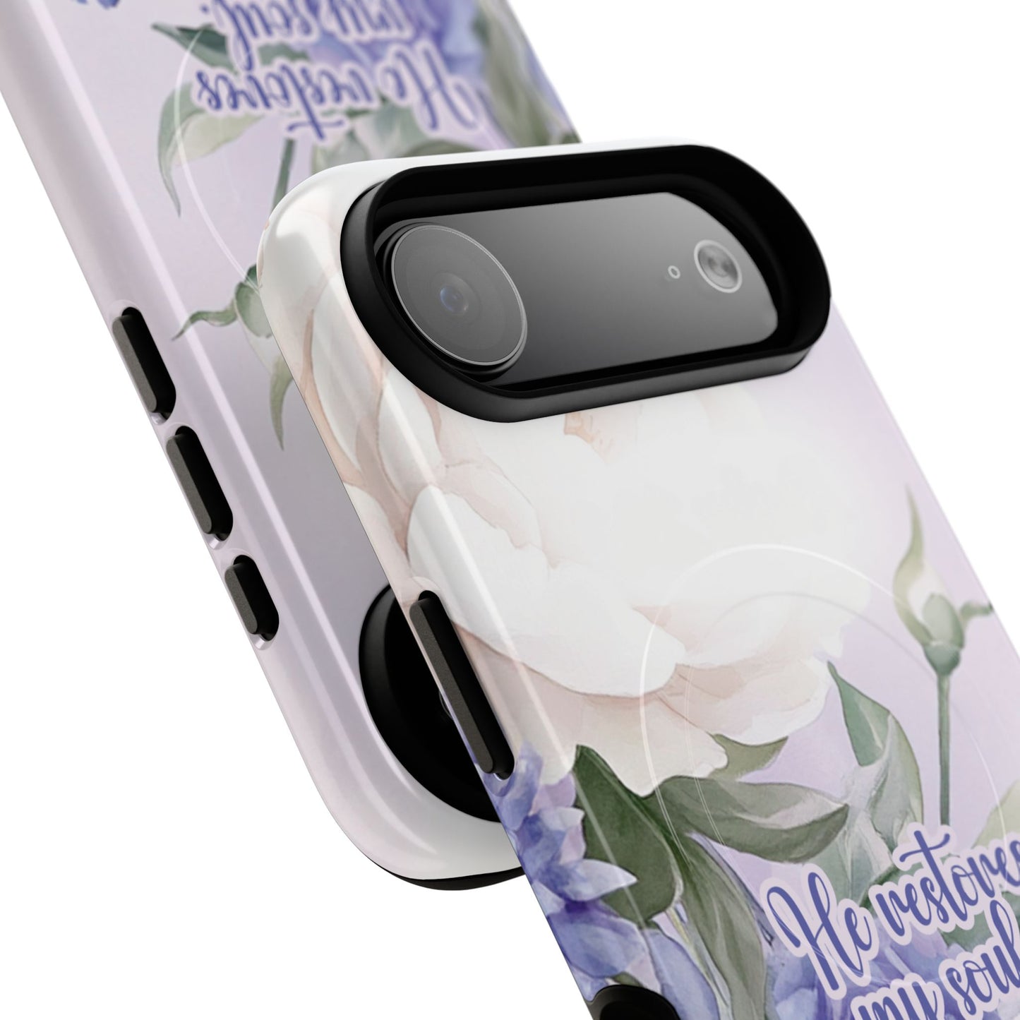 He Restores My Soul Tough iPhone Magnetic Cases, Christian Gift, MagSafe® iPhone® Tough Case, iPhone 13, 14, iPhone 15, iPhone 16, 17, Pro, Pro Max, Plus