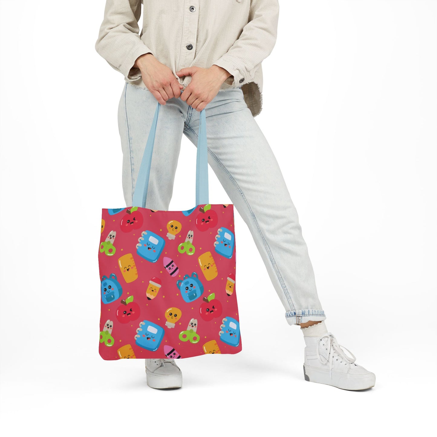 Personalized Kawaii Composition Book Inspired Canvas Tote Bag with Colorful Straps, Cute School Bag, Eco-Friendly Tote, Back to School Shopping Bag, Teacher Gift Idea