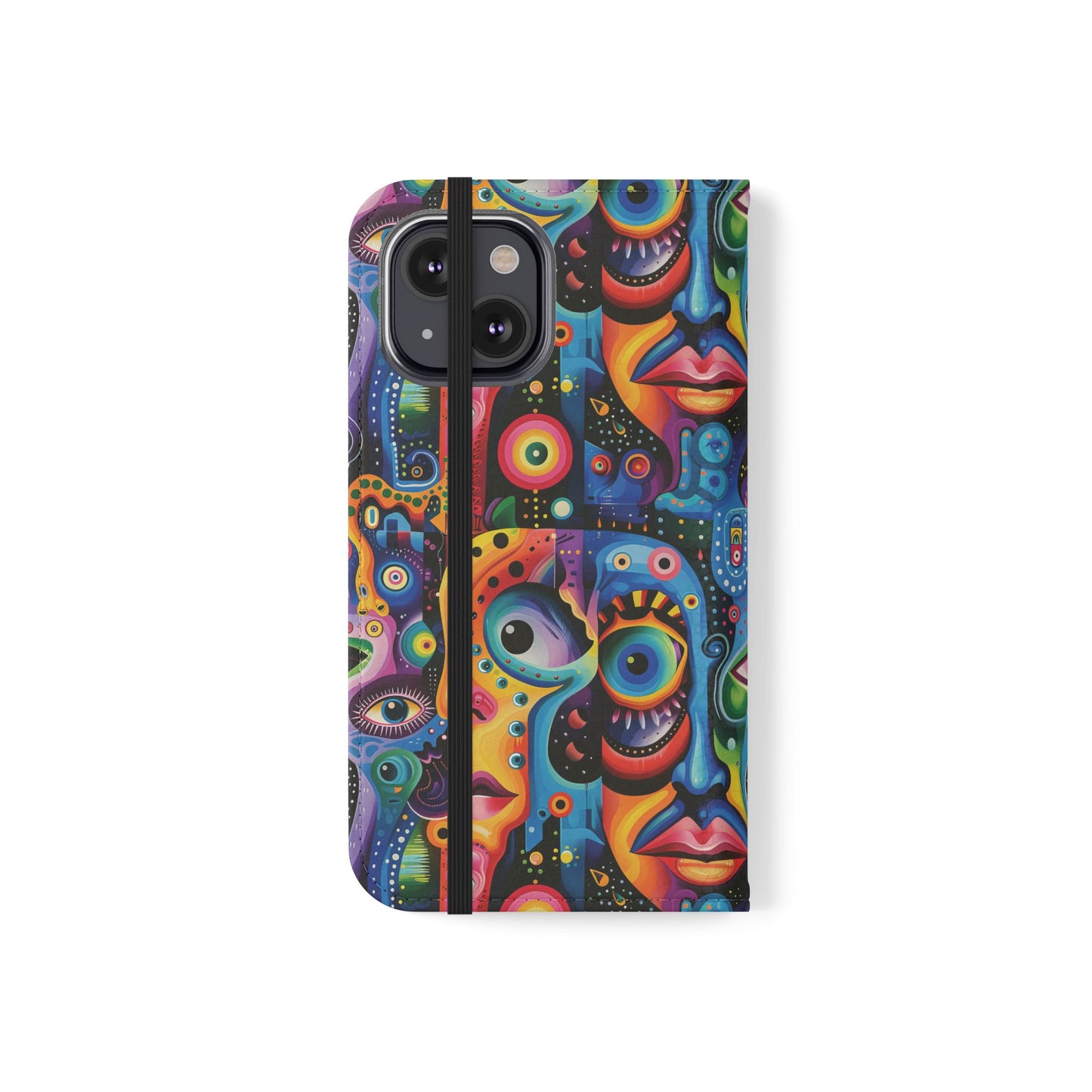 Psychedelic Visions Vibrant Art Flip iPhone and Samsung Phone Case - Colorful Faces Design for Phone Protection