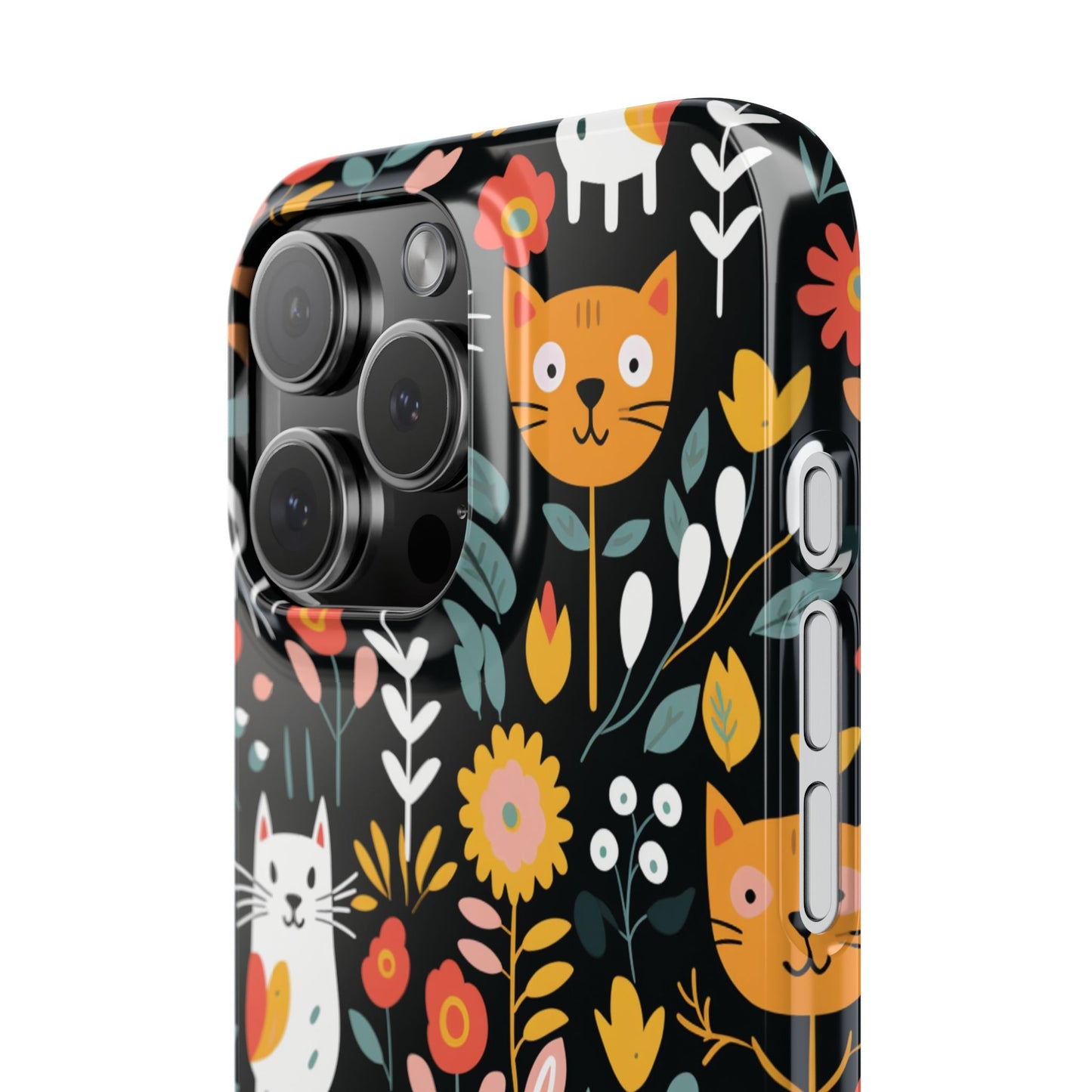 Whimsical Feline Garden iPhone Case — Slim Floral Cat Design (Matte or Glossy) for iPhones.