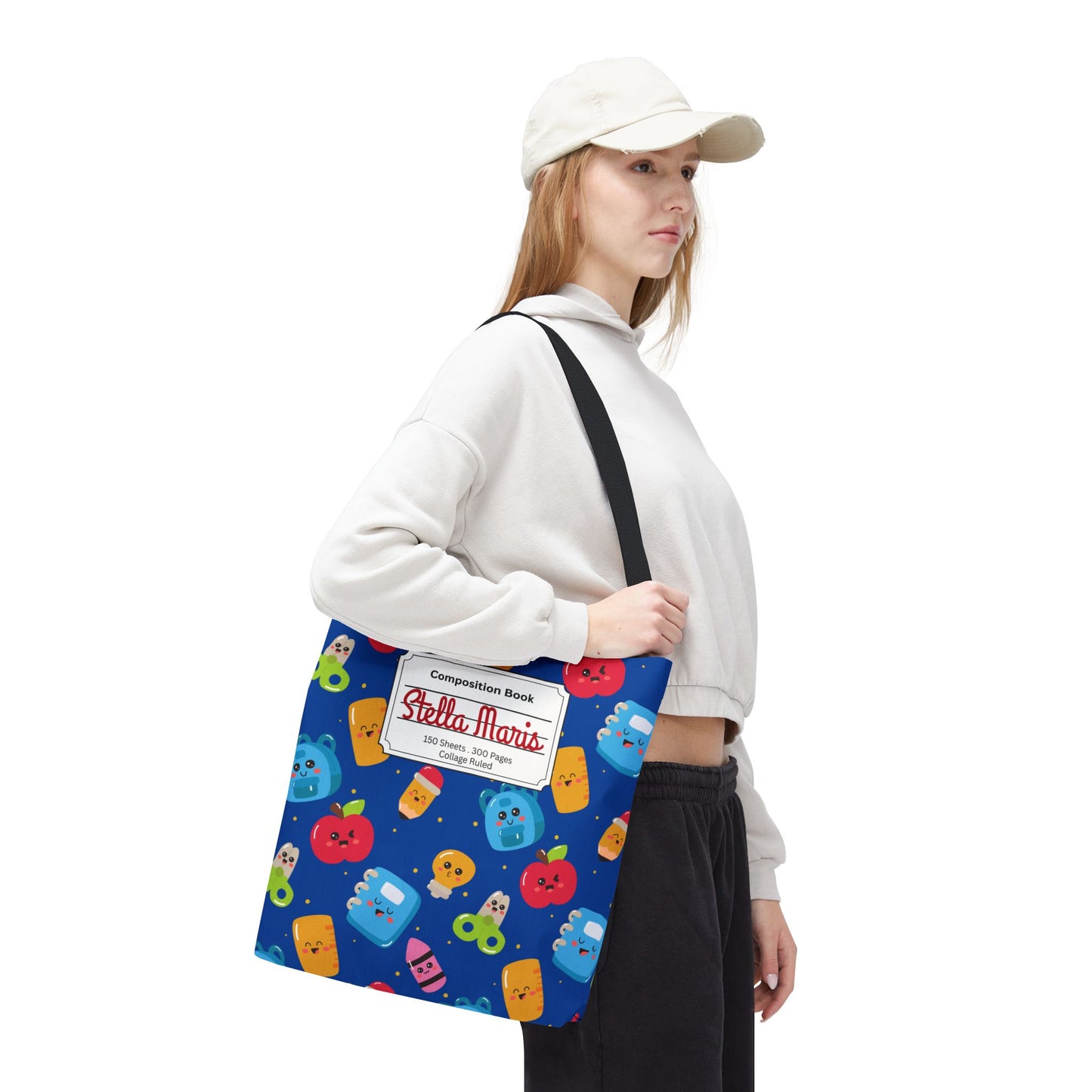 Personalized Blue Kawaii Composition Book Inspired Tote Bag, Back to School Tote, Teacher Gift, Kids Bag, Custom Name Bag, Educational Accessories, Back to School Tote Bag.