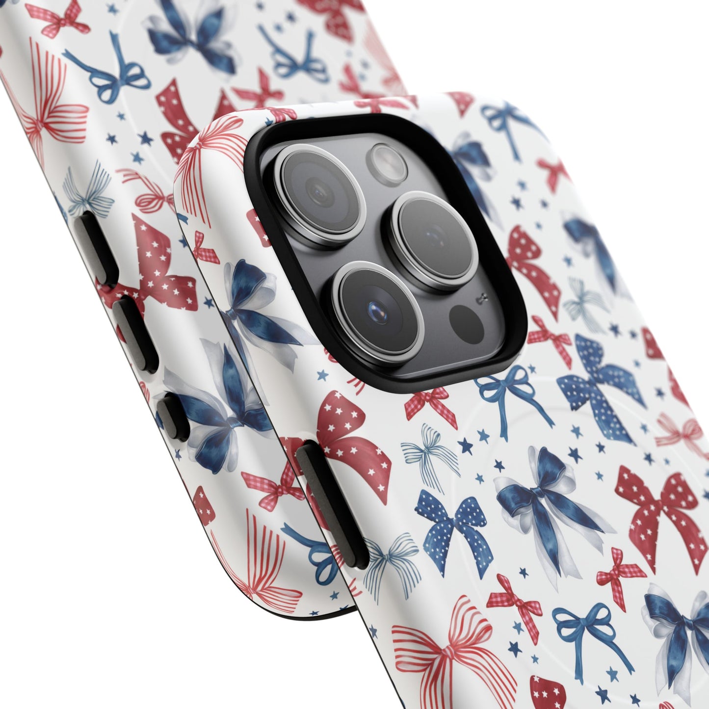 Patriotic Coquette Tough iPhone Magnetic Case, Stylish Gift for Her, Summer Celebrations, Cute Bow Design