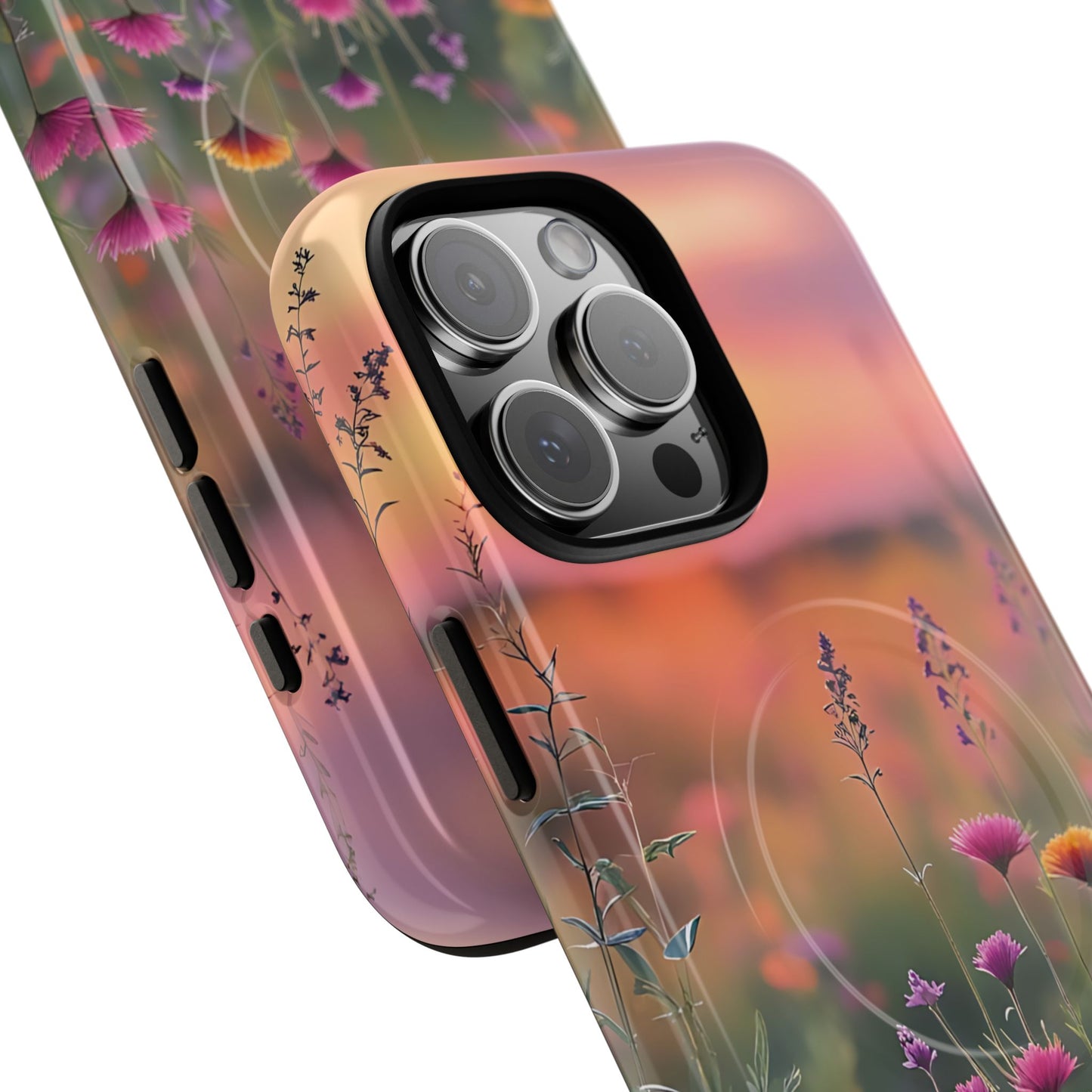 Floral Sunset Phone Case, Tough Magnetic Cases for iPhone, Nature Lover Gift, Durable Protection, Eco-Friendly Phone Accessory