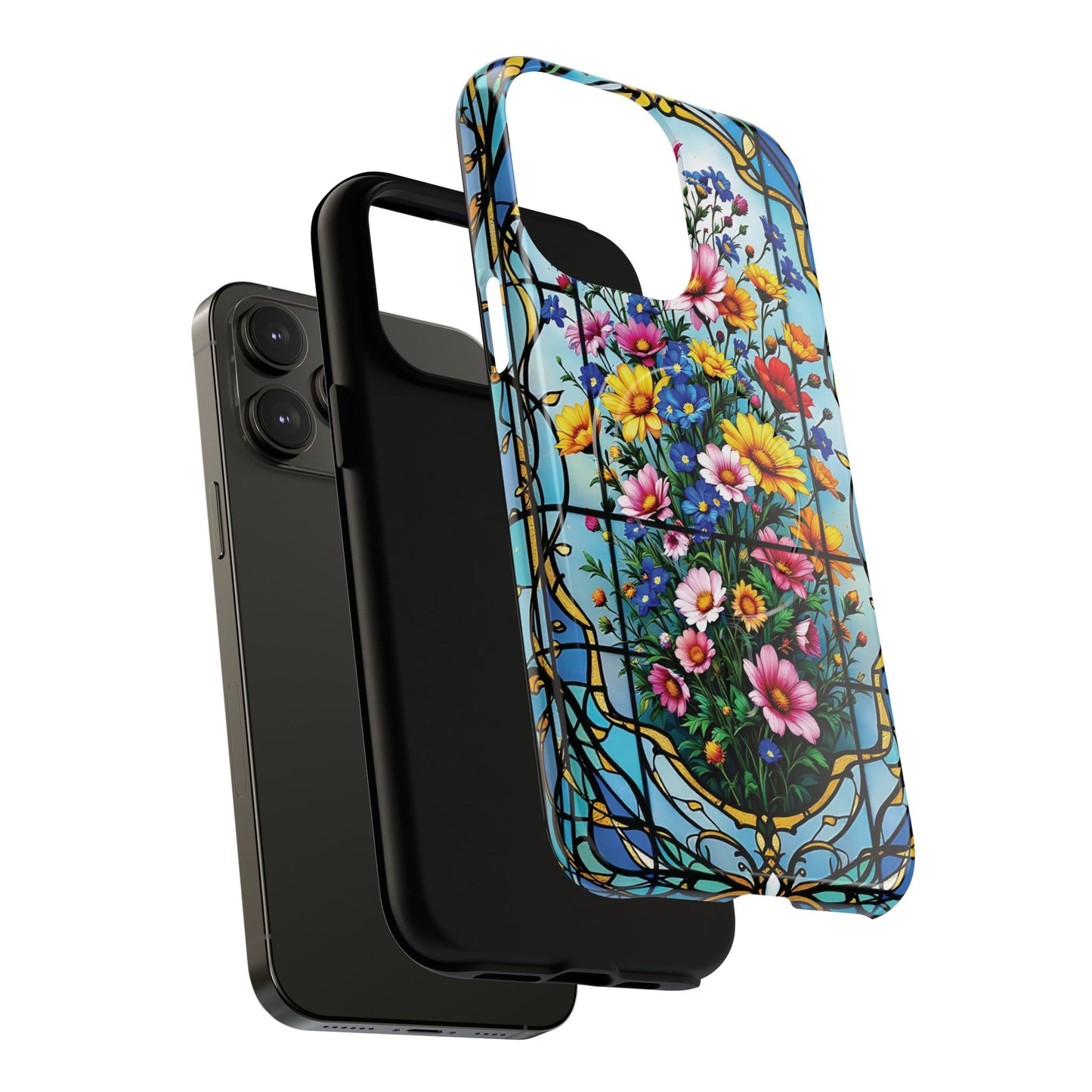 Floral Stained Glass Tough Magnetic Case, Durable Phone Cover, Gift for Nature Lovers, Unique Floral Design, Phone Accessories for All Occasions.