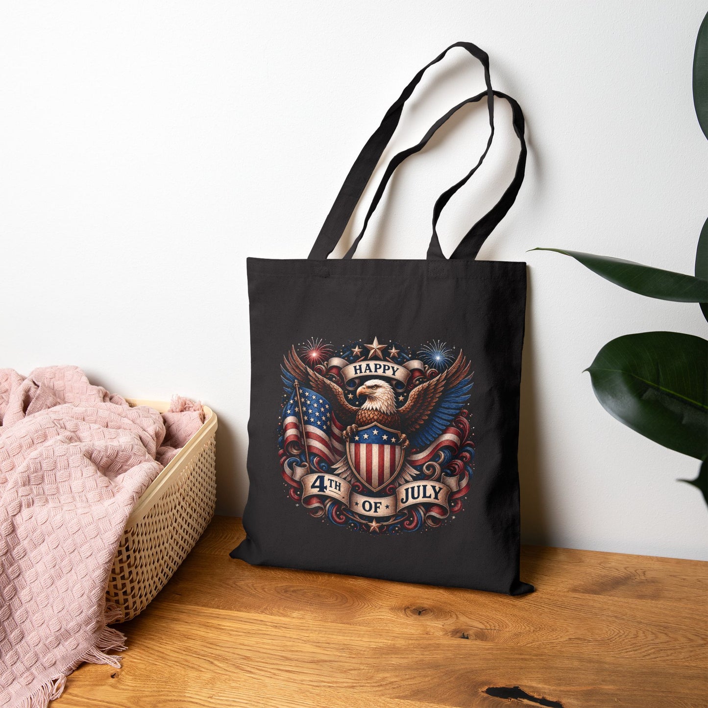 4th of July Patriotic Tote Bag — American Eagle Flag Canvas Grocery Bag