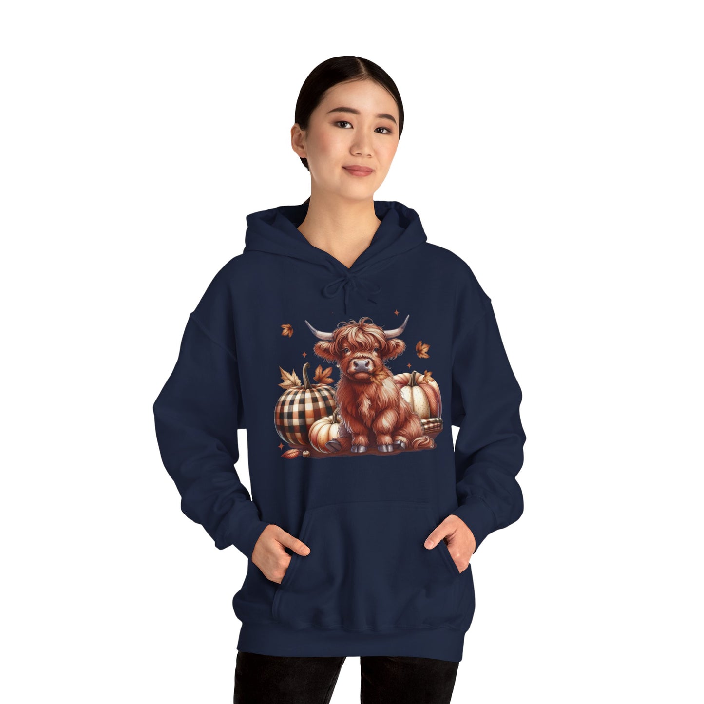 Autumn Highland Cow Charm Unisex Heavy Blend™ Hooded Sweatshirt