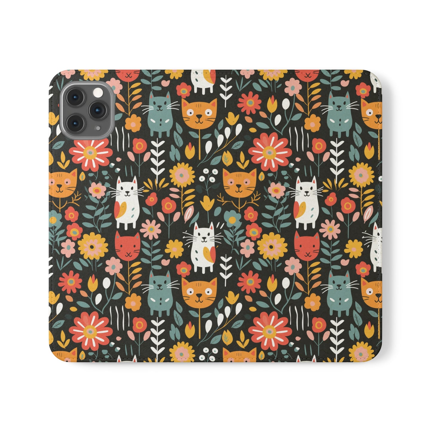 Whimsical Feline Garden iPhone and Samsung Flip Cases