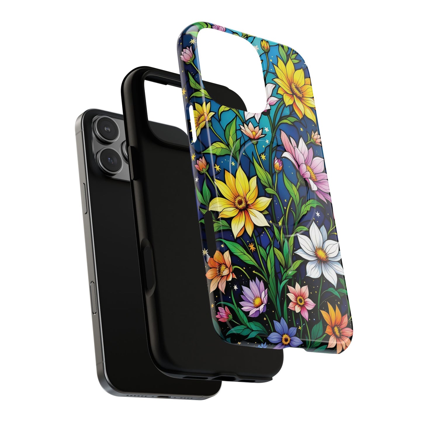 Flower Garden Stained Glass Phone Case, Tough Magnetic Cases, Floral Phone Cover, Durable Phone Accessories, Spring Gift, Birthday Present