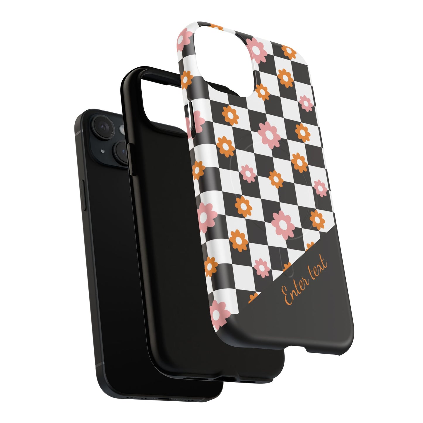 Groovy Checkered Bloom iPhone Case, Tough Magnetic Cases for Women, Stylish iPhone Cover, Trendy Floral Print, Gift for Her, Everyday Accessories