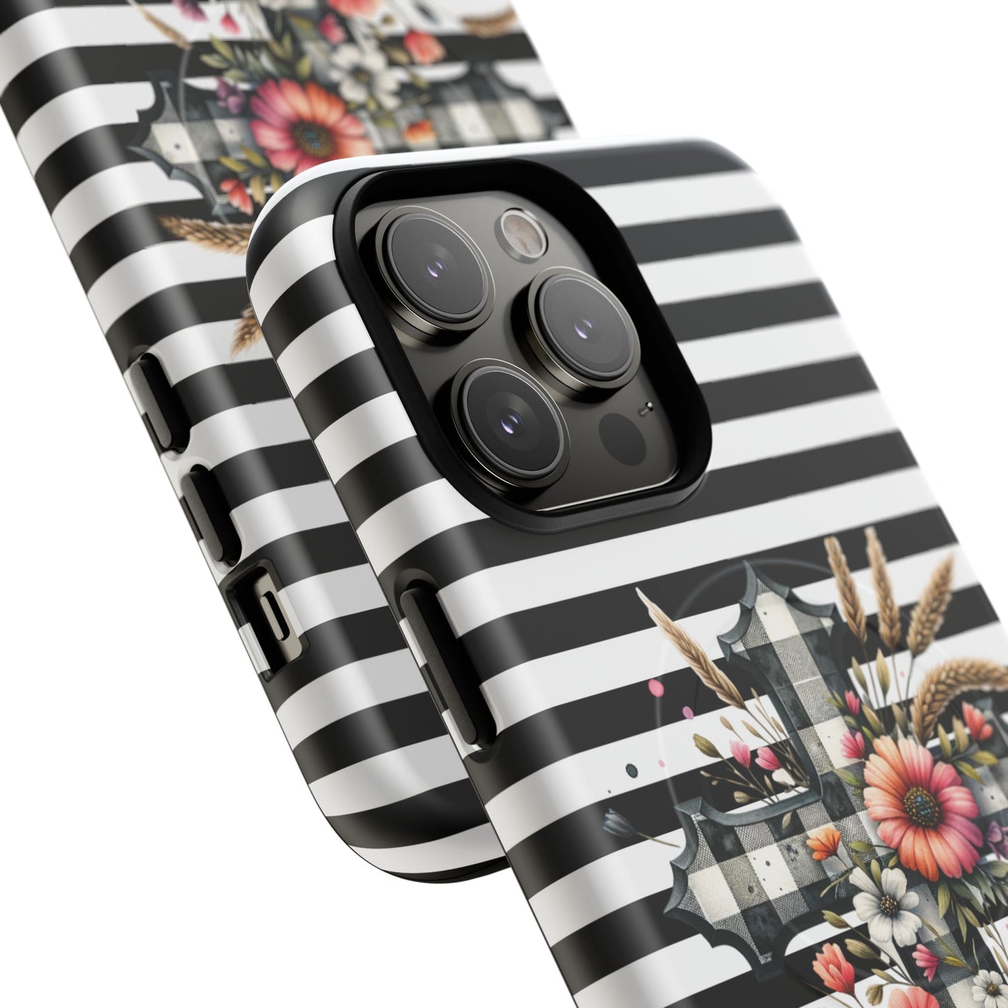 Grace in Bloom Tough Magnetic iPhone Case with Floral Cross Design, Boho iPhone Cover, Striped iPhone Case, Unique Religious Gift, Trendy Cell iPhone Accessory.