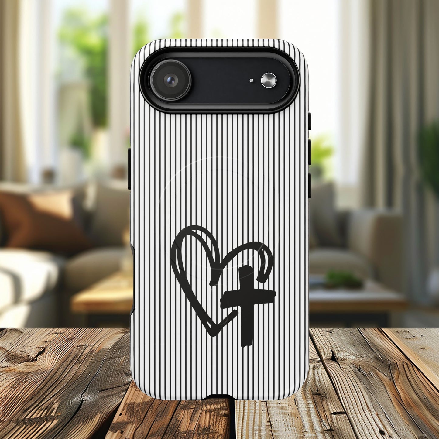 Tough Magnetic Phone Case with Heart & Cross Design, Durable Phone Cover, Unique Gift for Her, Stylish Accessory, Everyday Use