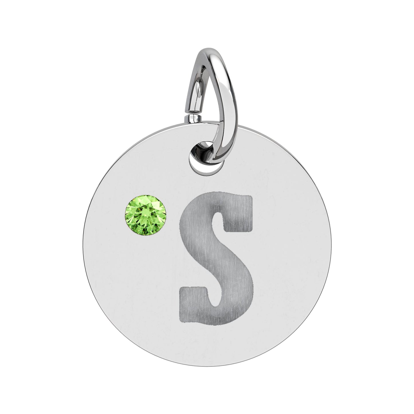 Engraved Birthstone Circle Charm — Personalized Initial Pendant.
