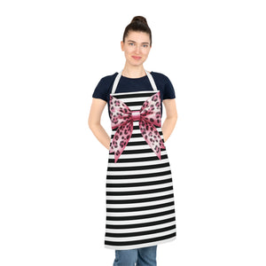 Striped Pink Bow Animal Print Chef Apron with Loop & Ties