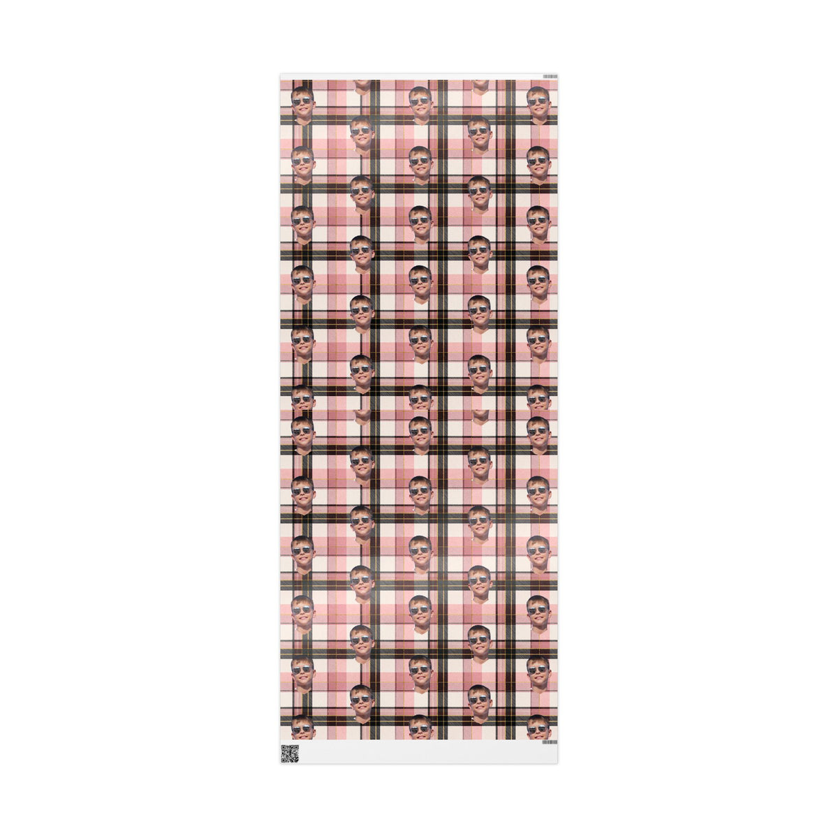 Personalized Image Plaid Wrapping Paper Roll — Pink Tartan Gift Wrap