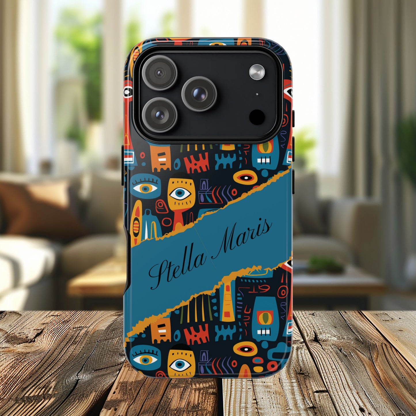 Personalized Colorful Abstract Faces Tough iPhone, Google and Samsung Case with Custom Name, Artistic Phone Cover, Phone Protector