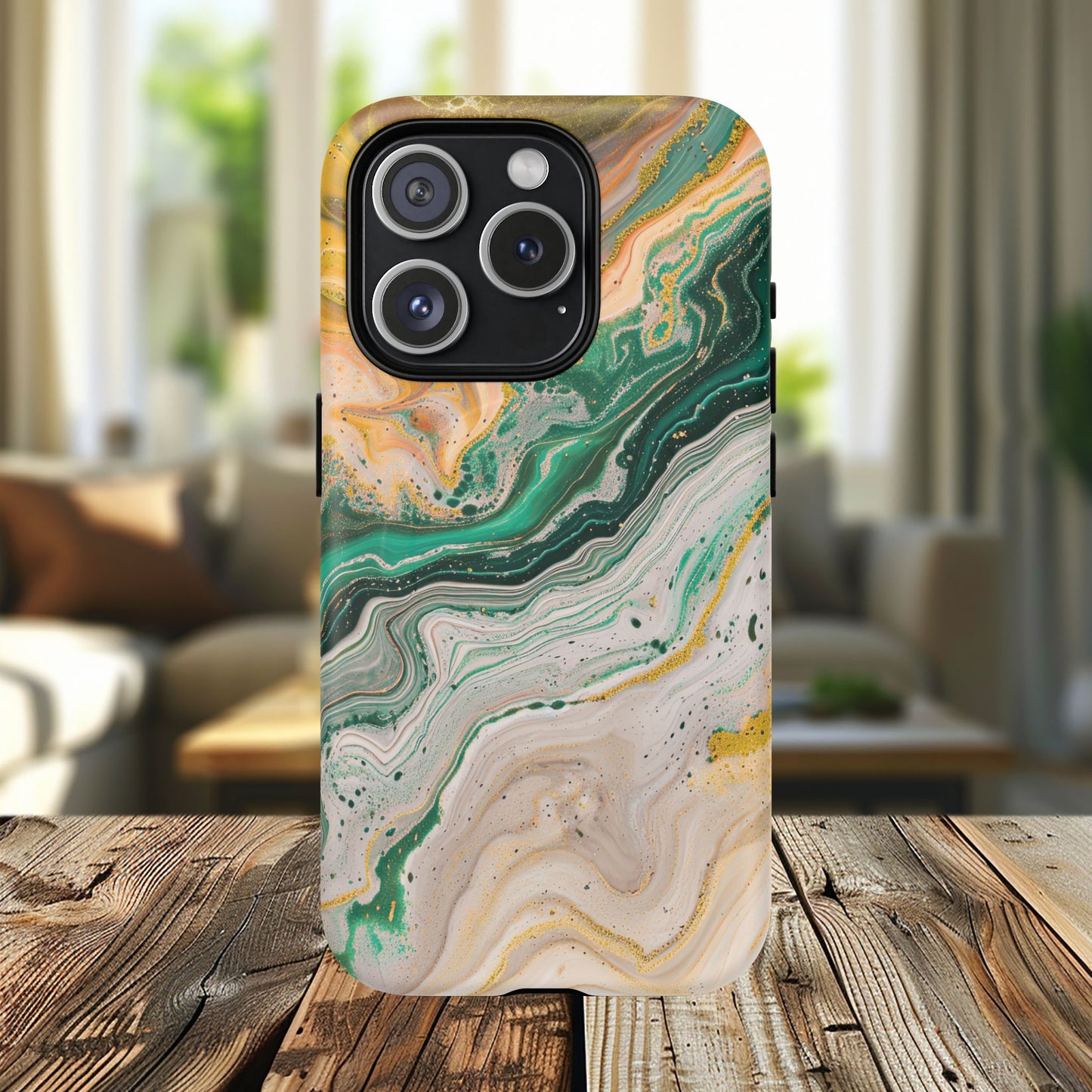 Magnetic iPhone Cases with Green Marble Design, Tough Magnetic Cases, iPhone Accessories, Gift for Her, Trendy iPhone Cover