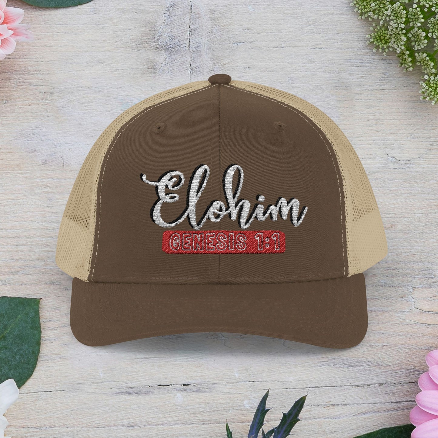 Script Embroidery ''Elohim'' Faith Snapback Trucker Cap - Religious Hat, Stylish Accessory, Gift for Believers, Casual Wear, Outdoor Events, Faith-Based, Name of GOD.