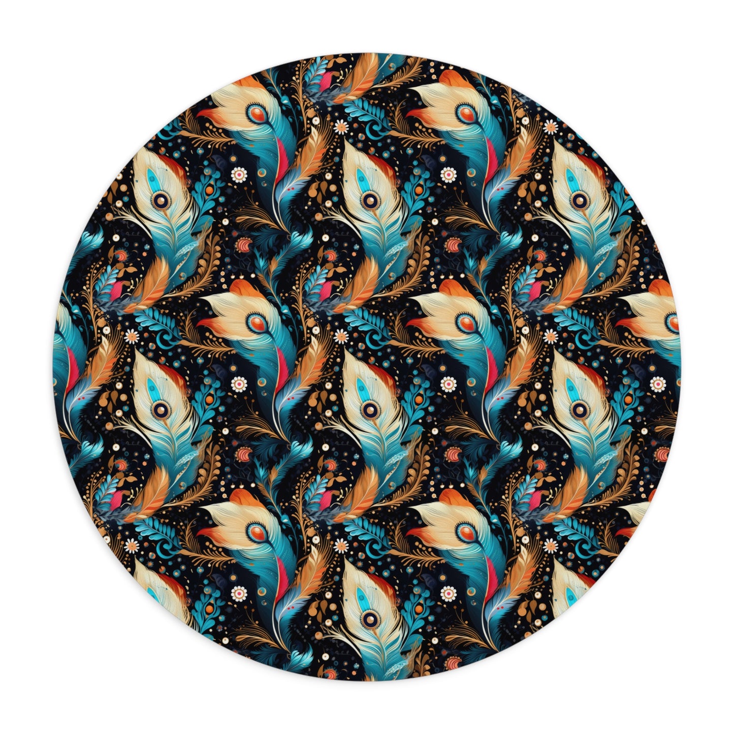 Ethereal Feathers Floral Printed Mouse Pad - Elegant Peacock Design for Home Office & Gifts