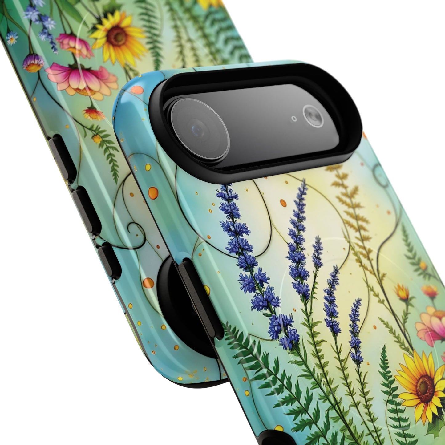 Floral Stained Harmony Glass Tough Magnetic Phone Case | Nature Inspired Design | Durable Protection | Gift for Nature Lovers | Spring Vibe