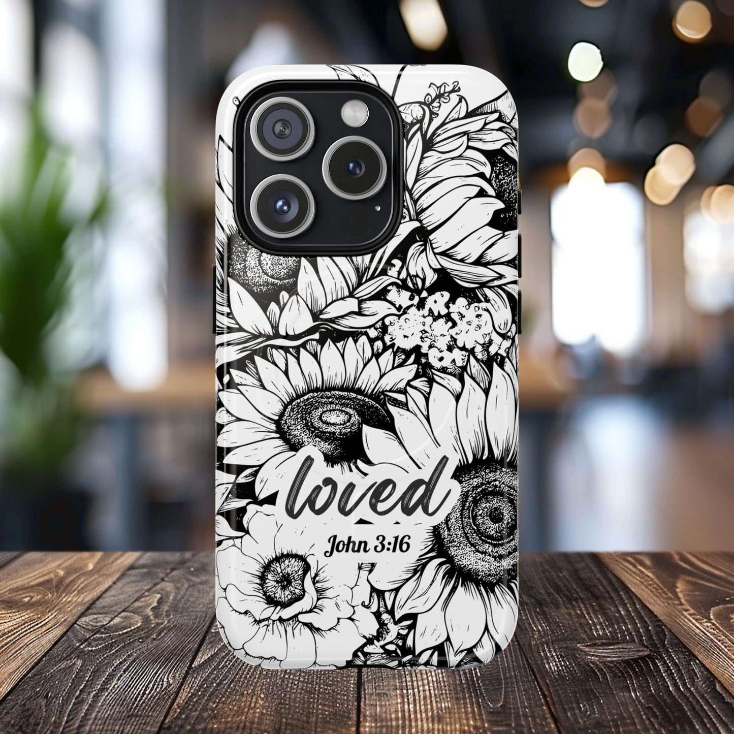 Loved John 3:16, Inspirational Gift, Tough iPhone Magnetic Case Scripture, Sunflower Bible Verse, MagSafe® iPhone® Tough Case, iPhone 14, iPhone 15, iPhone 16, Pro, Pro Max, Plus