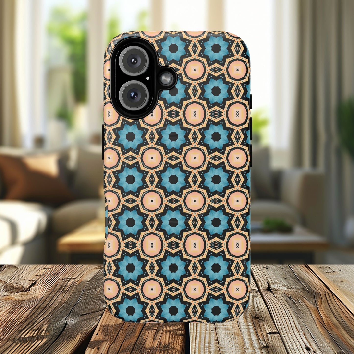Sahara Star Mosaic Colorful Geometric iPhone Cases, Tough Magnetic iPhone Cases, Vibrant Design iPhone Cover, Durable iPhone Protection, Stylish Tech Accessories.
