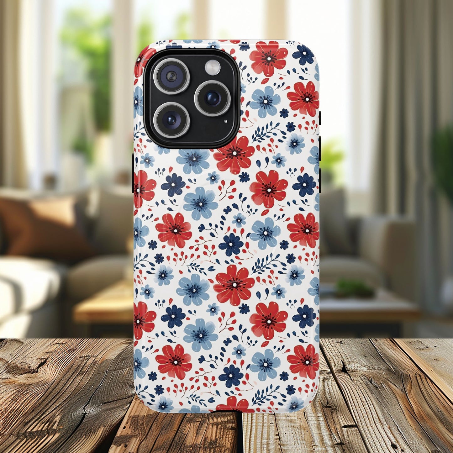 Patriotic Floral Dreams Tough Magnetic iPhone Cases, Durable, Stylish, Gift for Her, Protective Phone Cover, Spring Floral Design