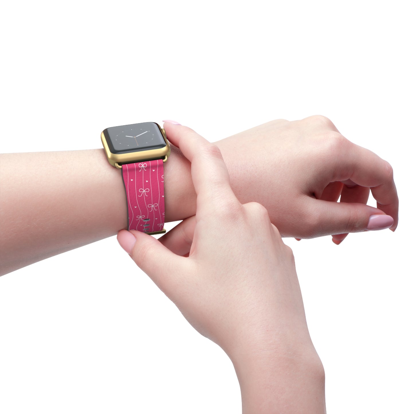 Pink Bow Coquette Watch Band ONLY — Cute Ribbon-Stripes Apple Watch Strap