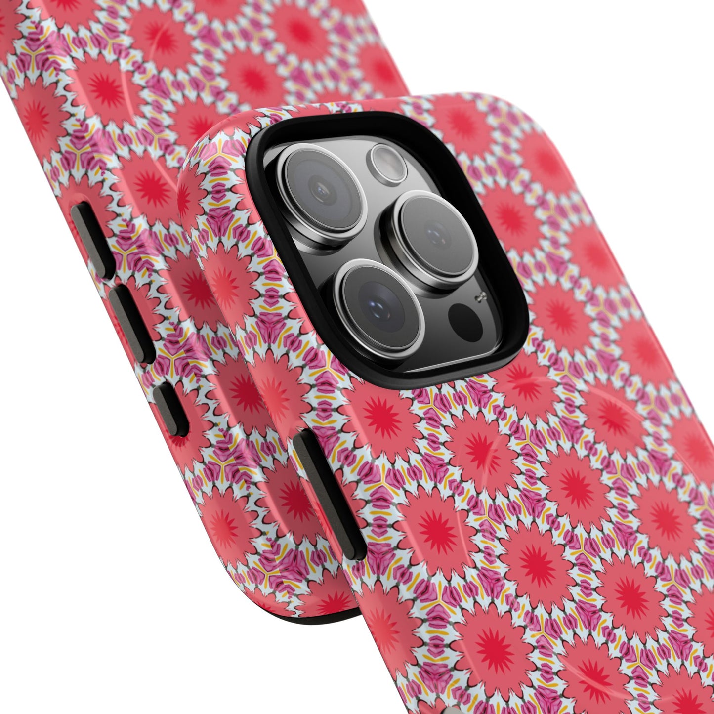 Roseburst Mosaic Vibrant Flower Pattern iPhone Case, Stylish iPhone Cover, Tough Magnetic Case, Floral Gift, Trendy Accessory for Her