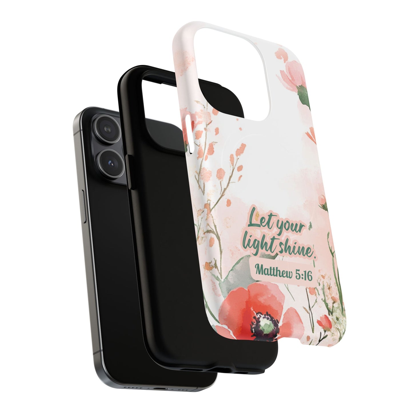 Let your Light Shine Matthew 5:16, Inspirational Gift, Tough iPhone Magnetic Case Scripture, Floral Bible Verse, MagSafe® iPhone® Tough Case, iPhone 14, iPhone 15, iPhone 16, Pro, Pro Max, Plus.