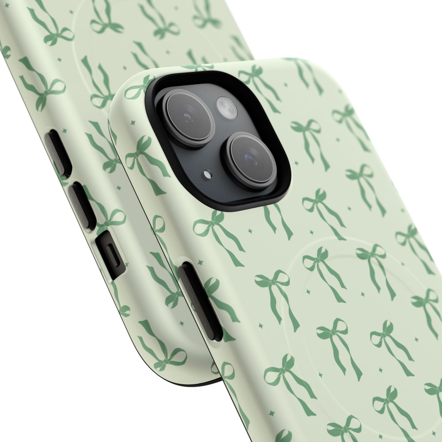 Elegant Ribbon iPhone Case, Stylish Magnetic iPhone Case, Chic iPhone Cover, Green Bow Design, Gift for Her, Everyday Essential, Coquette iPhone Case