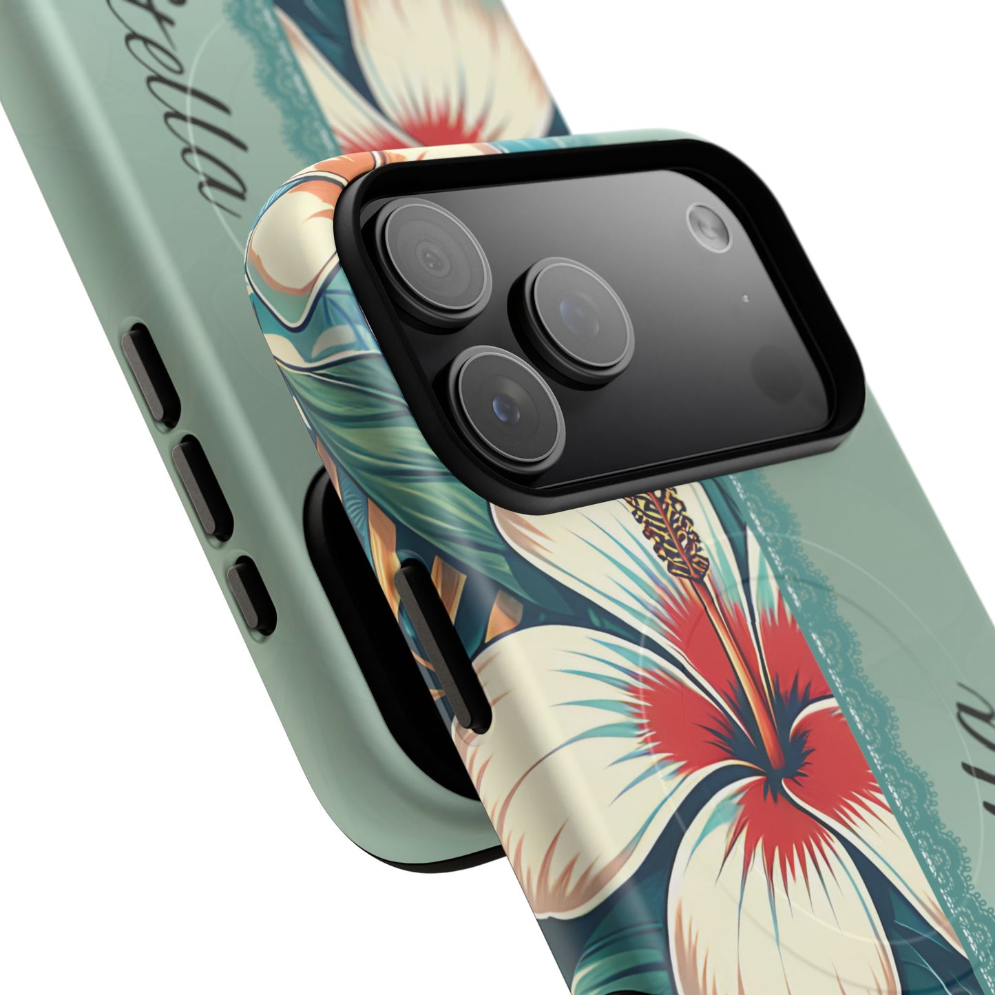 Personalized Tropical Floral Phone Case – Stylish Tough Magnetic Cases for iPhone, Customizable with Names, Perfect Gift for Nature Lovers