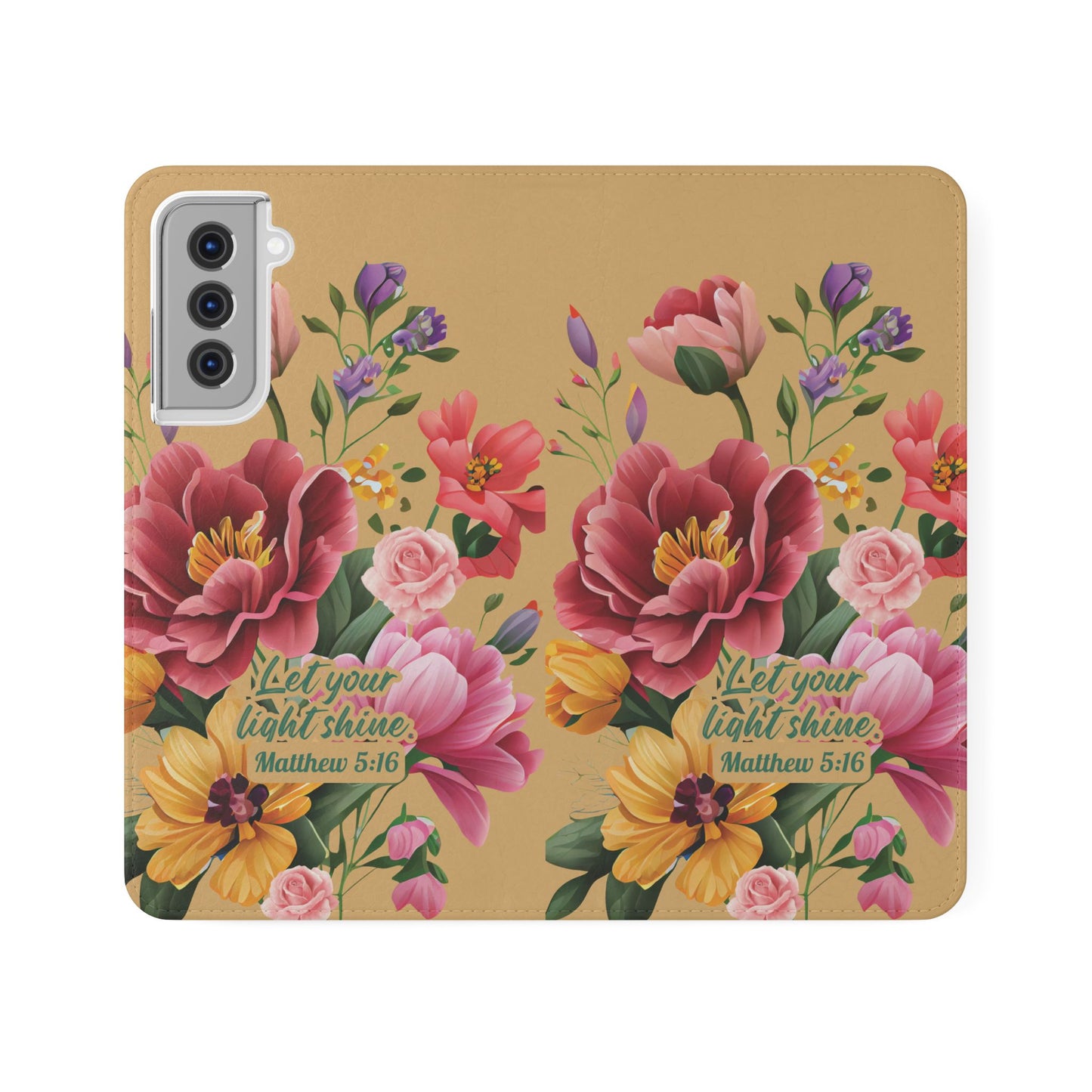 Floral Scripture Flip Case — "Let Your Light Shine" Wallet Phone Cover (Matthew 5:16)