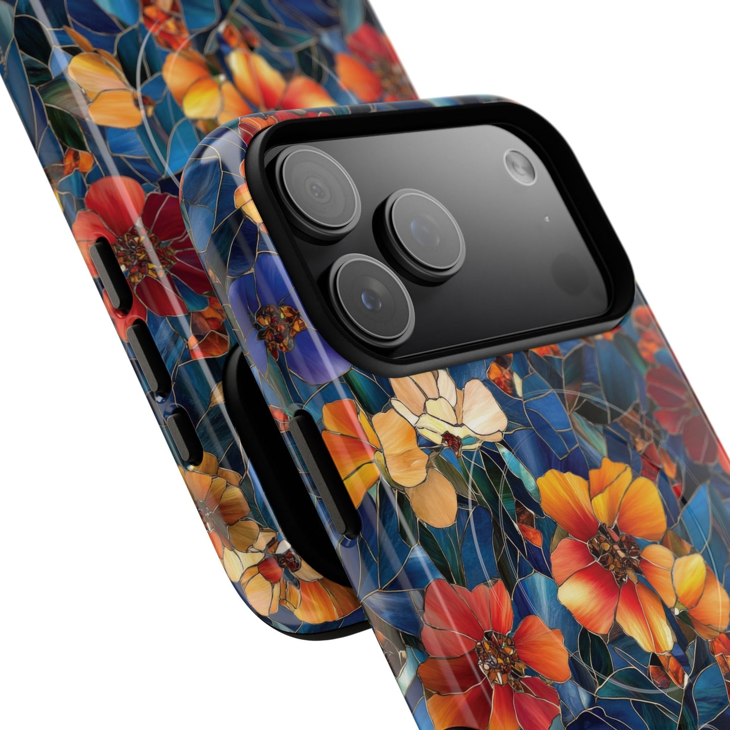 Cathedral Petals Tough Magnetic iPhone Case, Durable, Stylish, Unique Floral Design, Gifts for Her, Birthday, Everyday Use, Stained Glass iPhone Case.