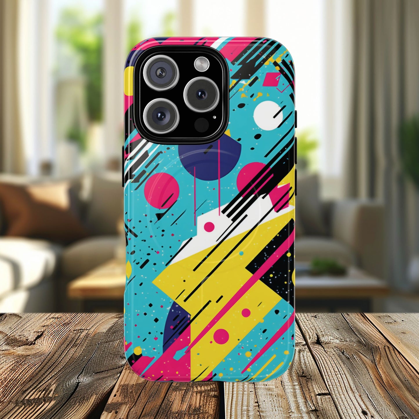 Retro Pop Vibes Magnetic iPhone Case with Abstract Design, Tough iPhone Cover, iPhone Accessory, Gift for Tech Lovers, Trendy iPhone Protector