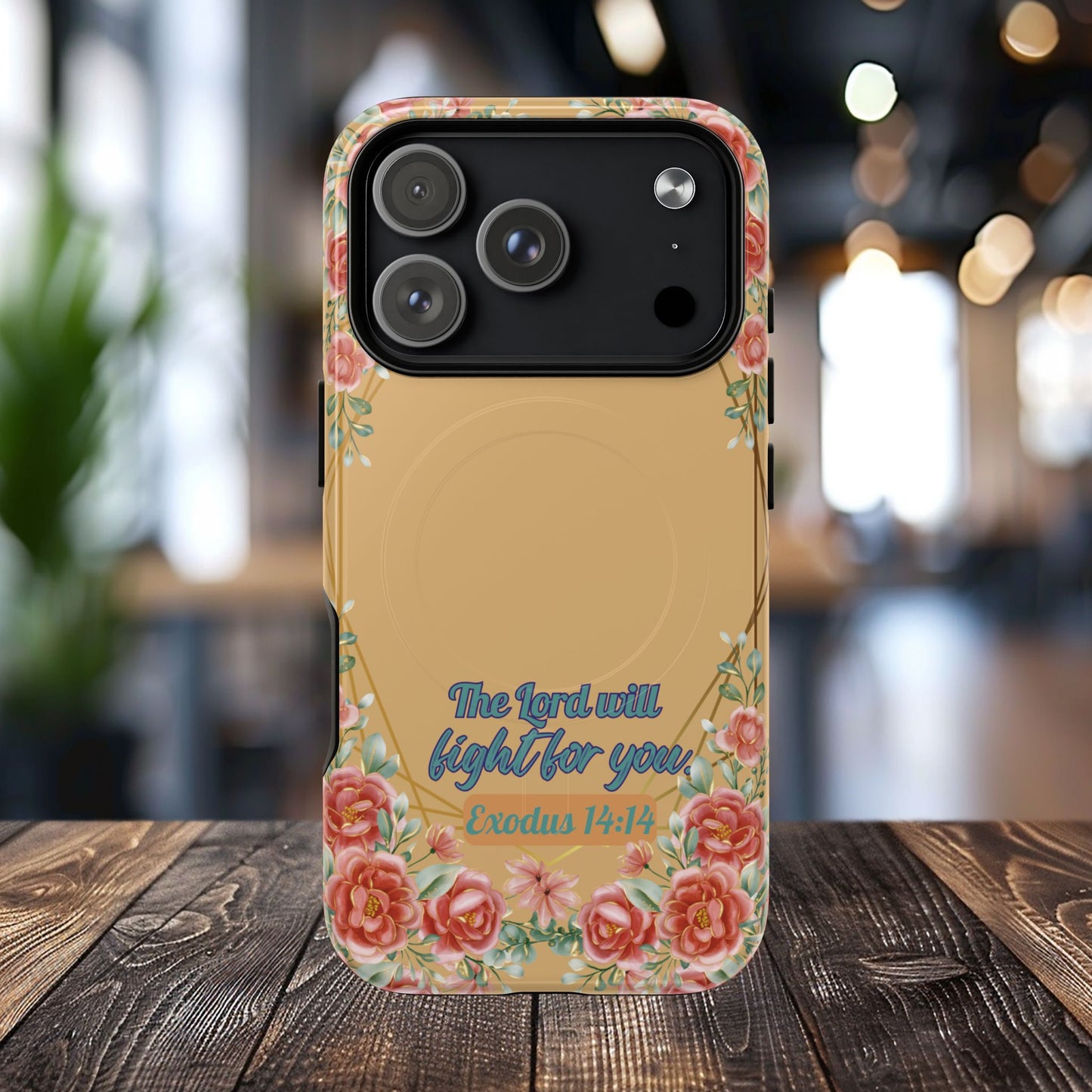 The Lord will Fight for You Exodus 14:14, Inspirational Gift, Tough MagSafe®  Magnetic Case Scripture, Sunflower Bible Verse, iPhone® 13, 14, iPhone 15, iPhone 16, 17, Pro, Pro Max, Plus.