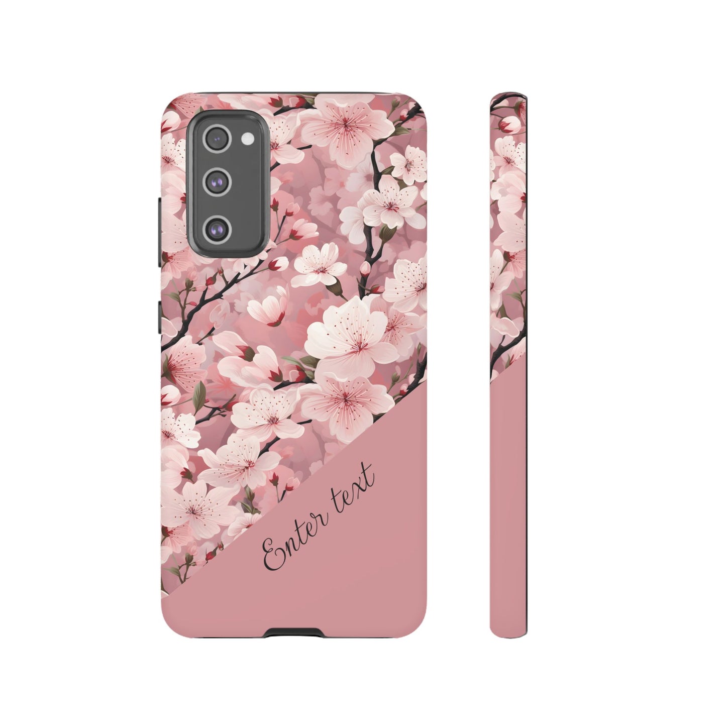 Personalized Cherry Blossom Tough Phone Case — Pink Floral Protective Case for Samsung & Google