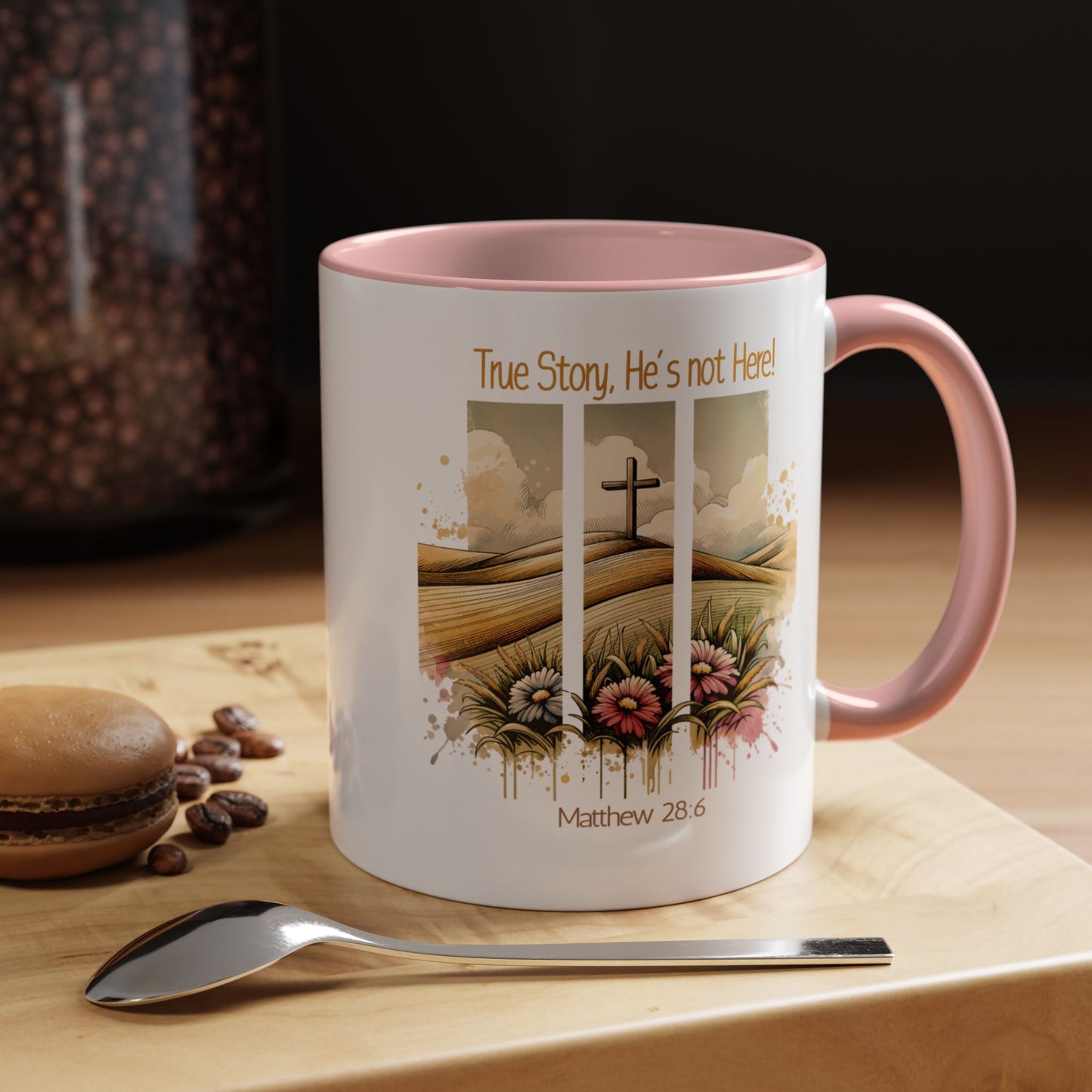 Inspirational Accent Coffee Mug - 'True Story, He’s Not Here!' - Perfect for Faith Lovers & Gift Ideas