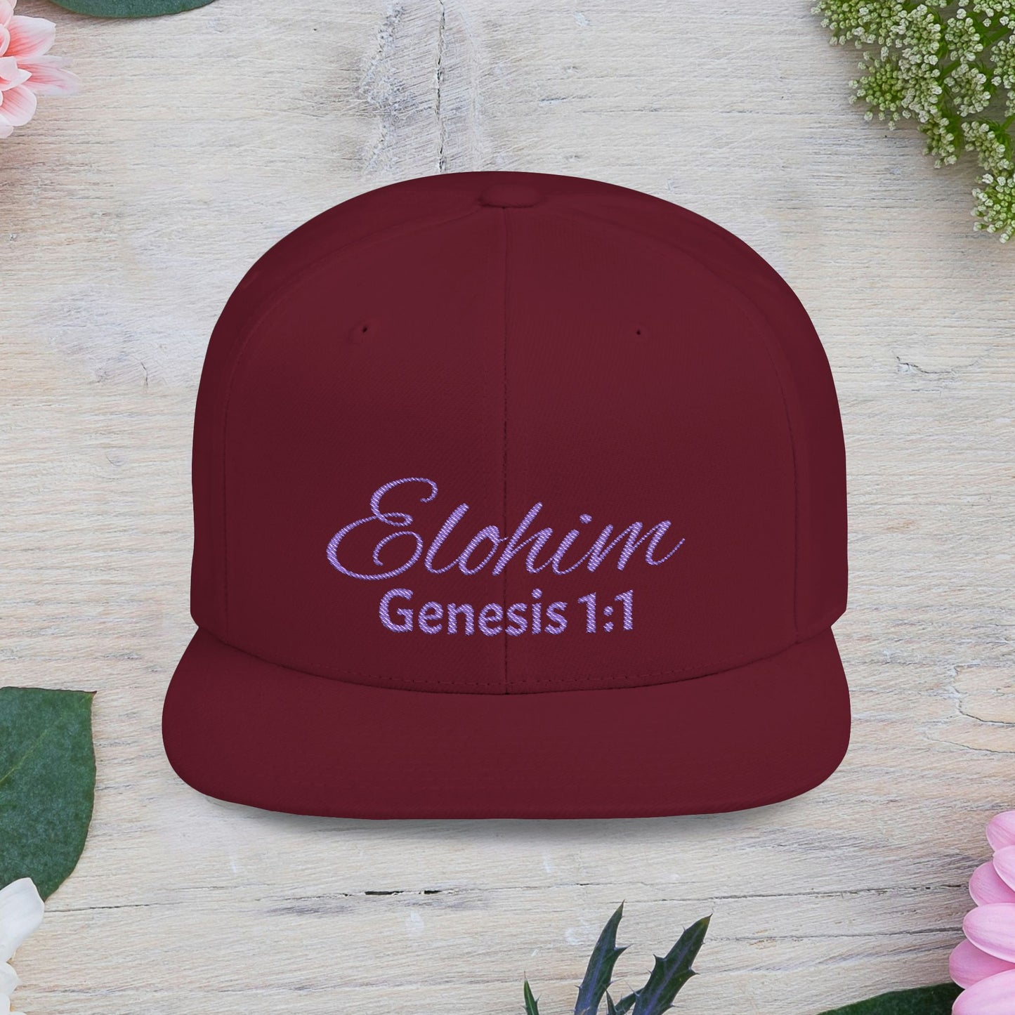 Purple 'Elohim' Snapback Cap - Faith-Inspired Flat Bill Hat, Baseball Hat, Perfect for Gifts, Daily Wear, Spiritual Events