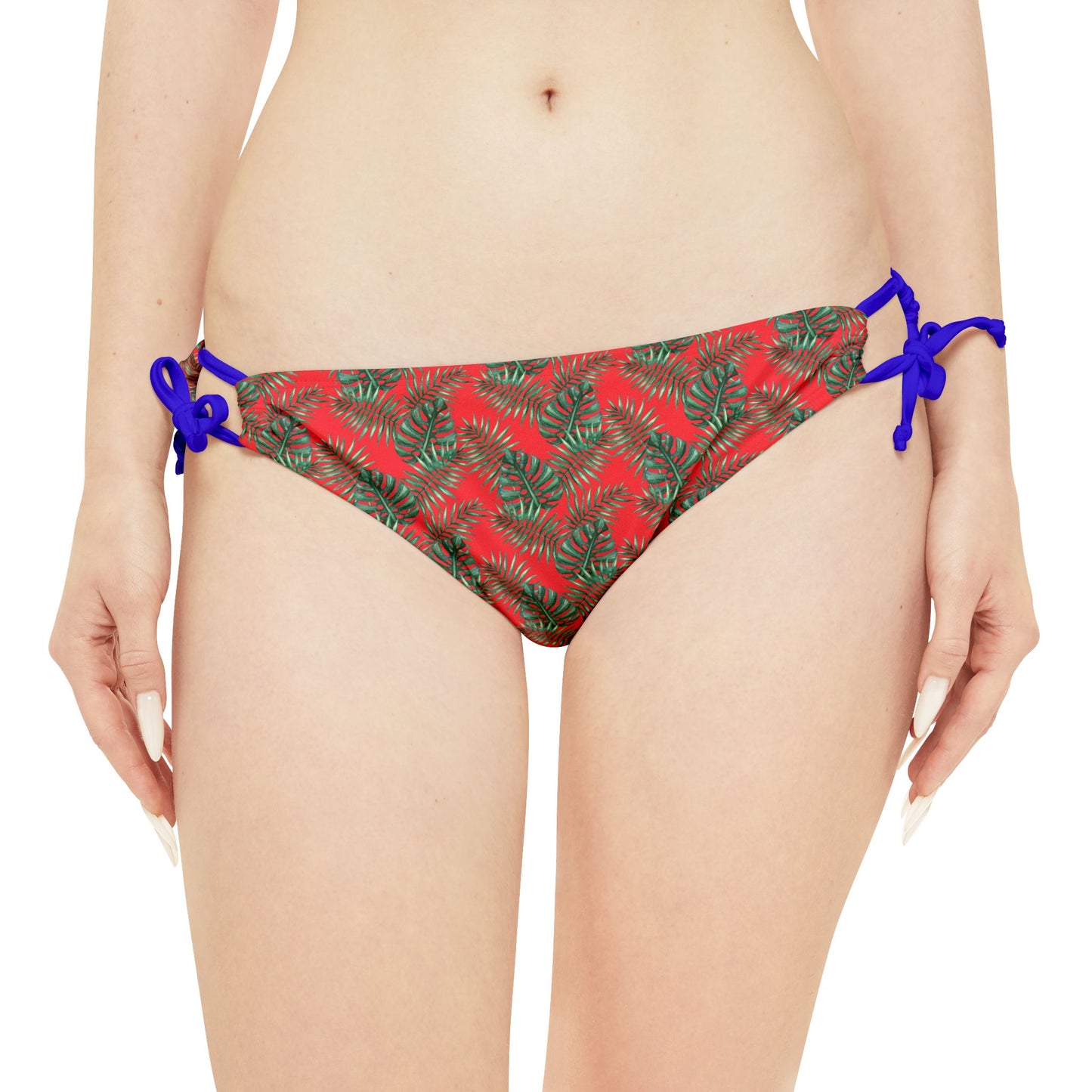 Red Tropical Bliss Loop Tie Side Bikini Bottom (AOP)