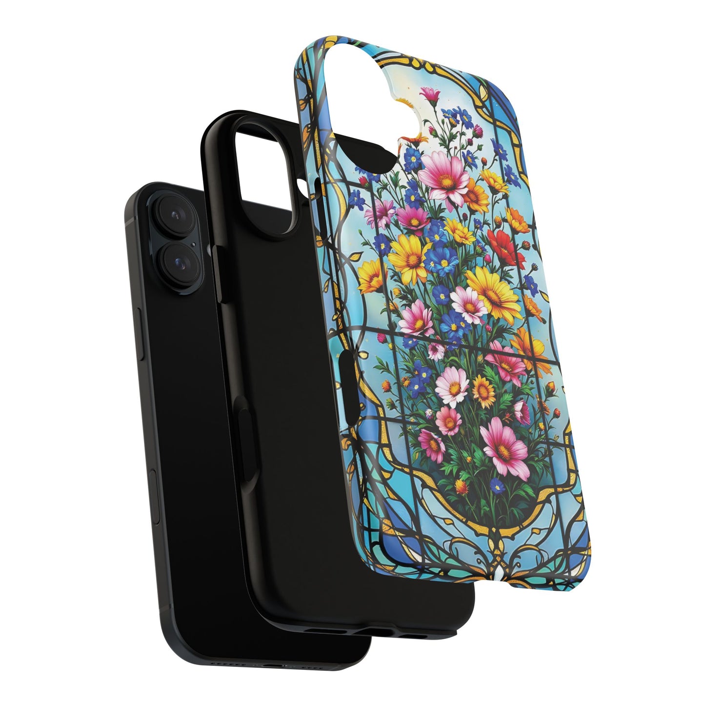 Floral Stained Glass Tough Magnetic Case, Durable Phone Cover, Gift for Nature Lovers, Unique Floral Design, Phone Accessories for All Occasions.